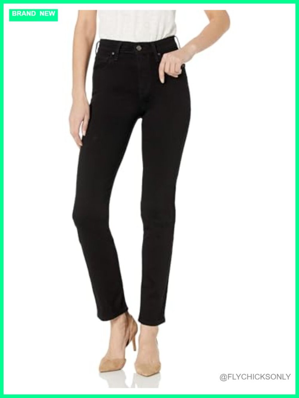 High Rise Straight Leg Jeans Slim Through Hip and Thigh